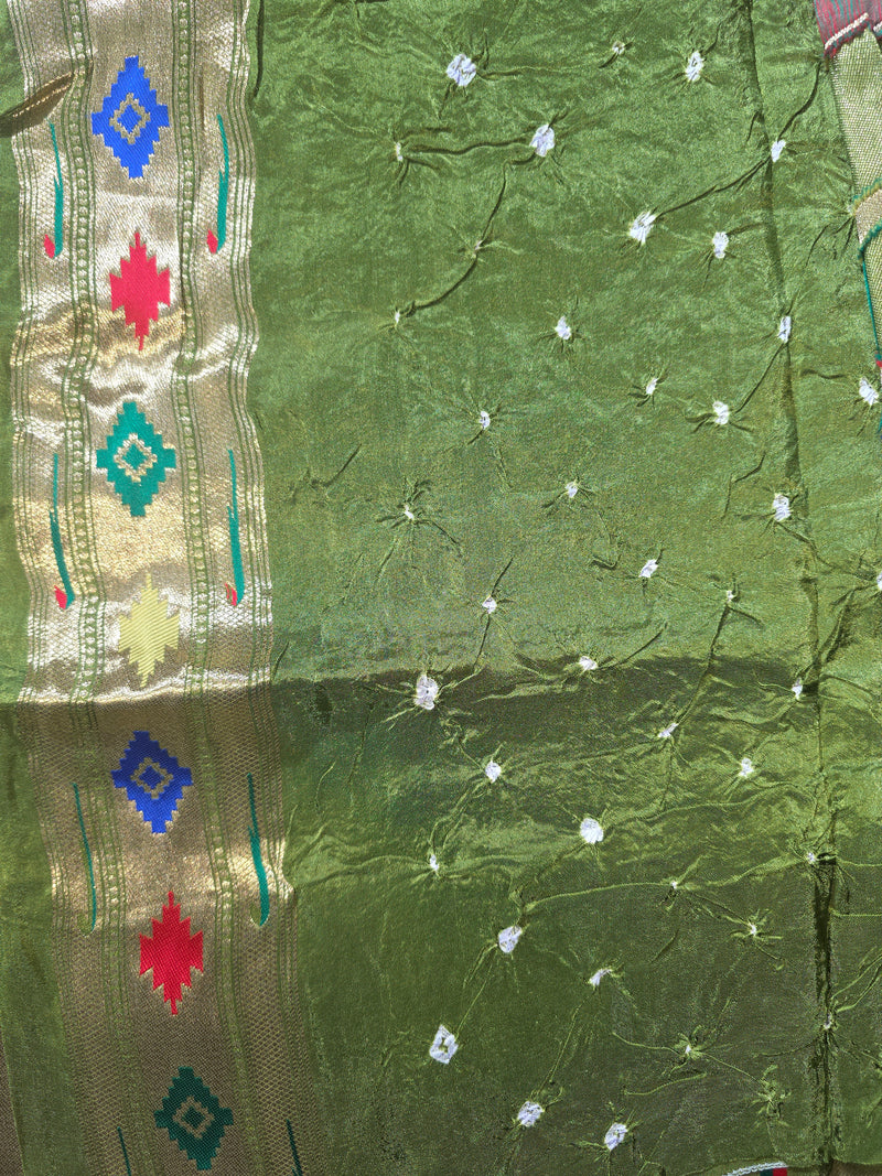 Green Bandhini Crepe Saree with Pathani Border and Pallu