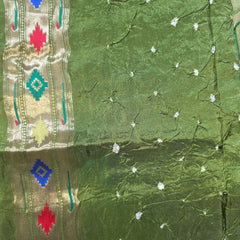 Green Bandhini Crepe Saree with Pathani Border and Pallu