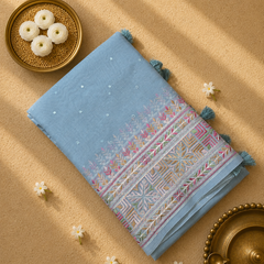Linen Tissue Saree with Embroidery and Mirror Work