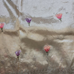 Pure Raw Silk with German Silver Border and Embroidery