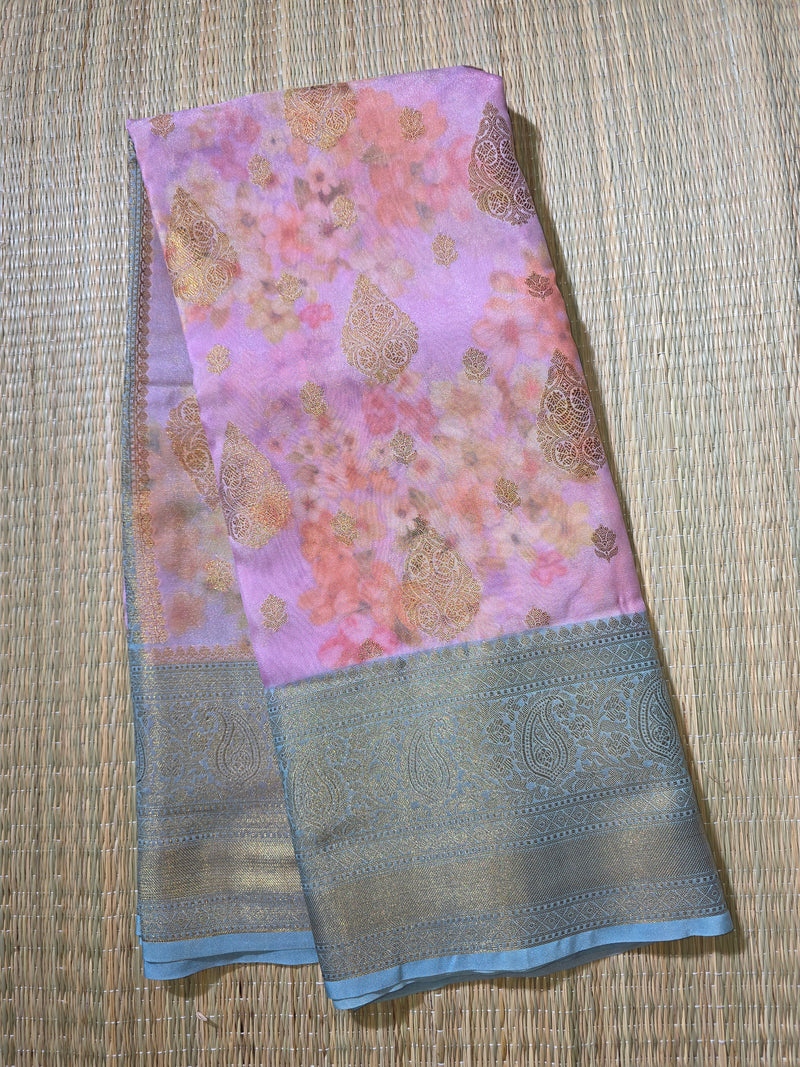 Digital Printed Gorgette Saree with Contrast Rich Pallu