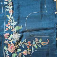 Peacock Blue Pure Dola Silk Saree in Checks and Heavy Embroidered Blouse
