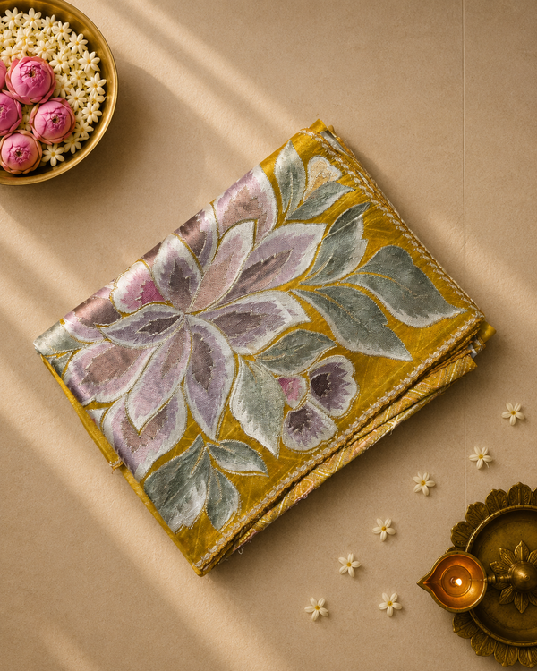 Pure Tissue Saree with allover Applique work