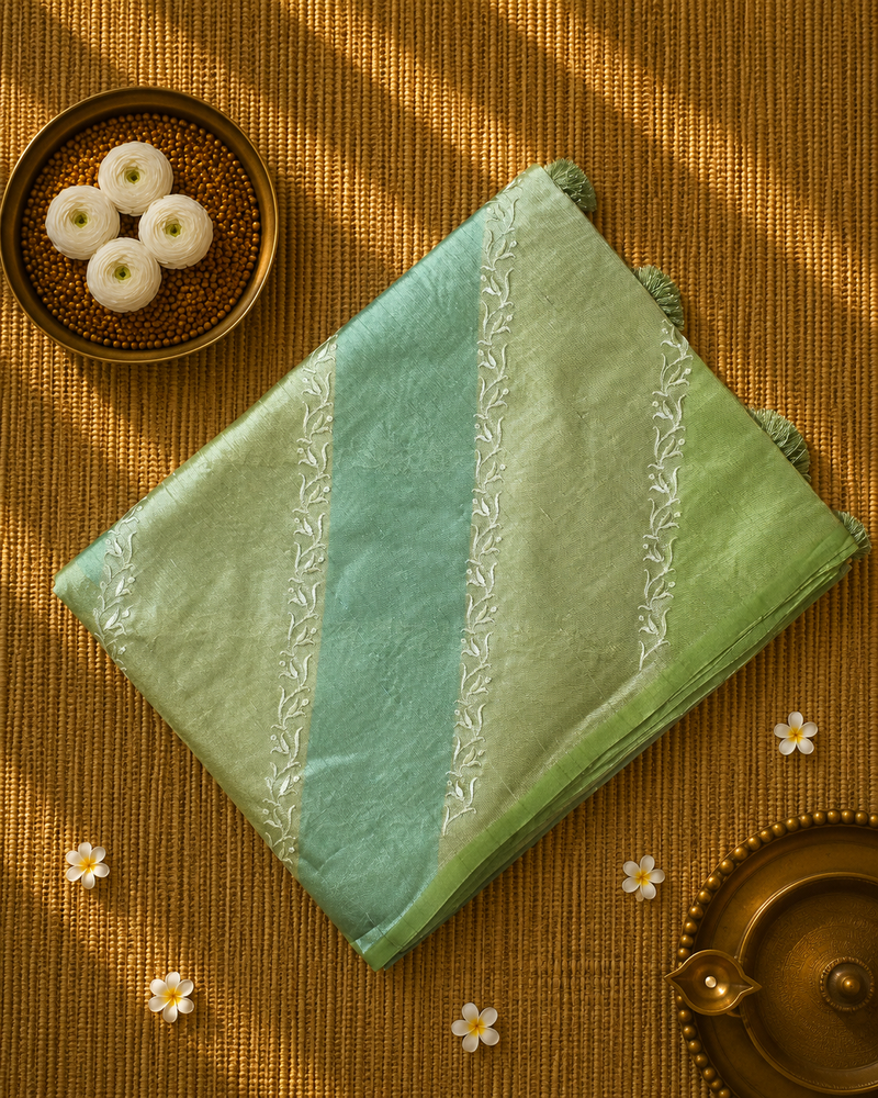 Pure Raw Kora Silk in Rangkat with Embroidery