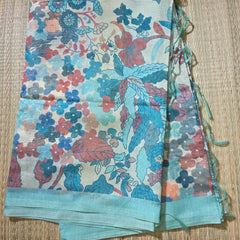 Blue Printed Tussar Silk Saree with Jamdhani Pallu