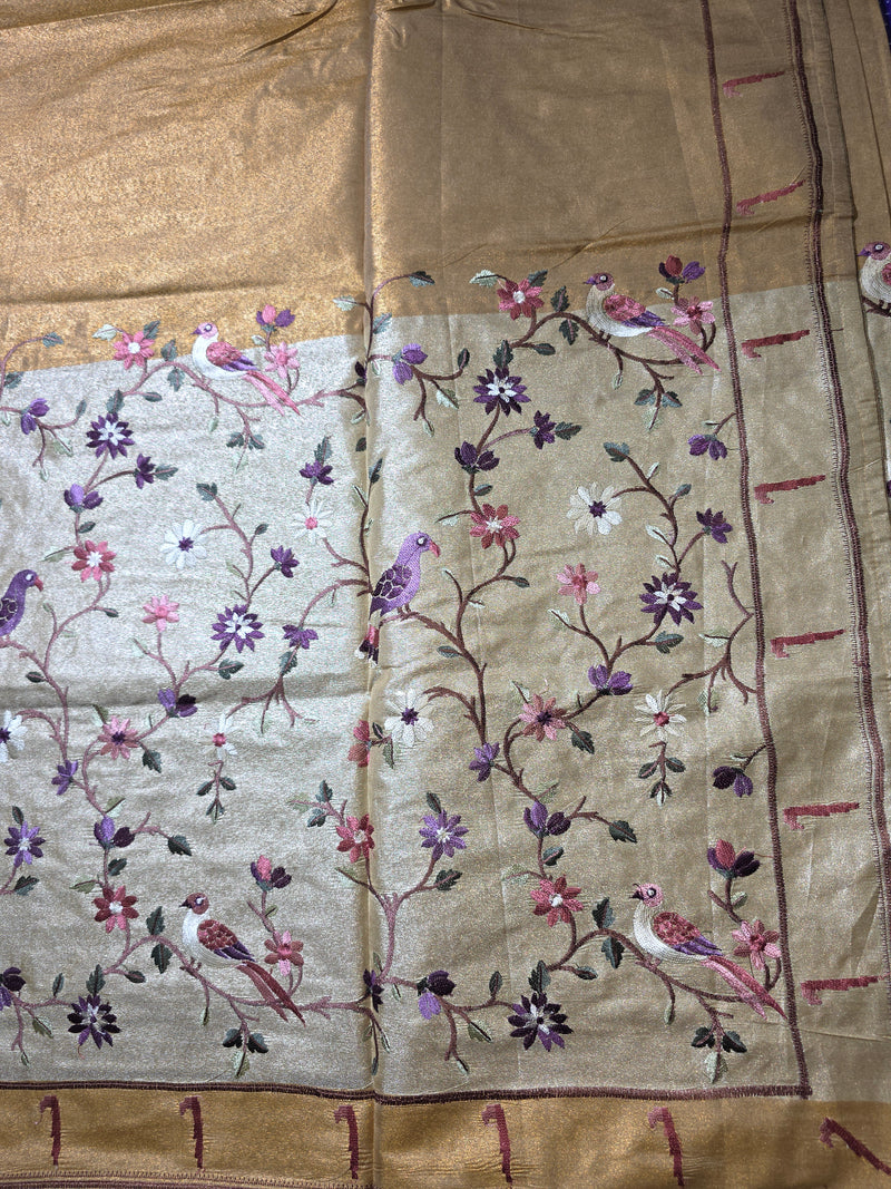 Pure Kora Tissue Saree with Muniya Border and Heavy Embriodery