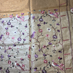 Pure Kora Tissue Saree with Muniya Border and Heavy Embriodery