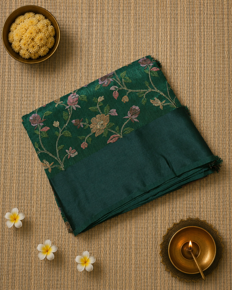 Tussar Linen Saree with Intricate Floral Embroidery