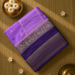 Premium Semi Mysore Crepe with Checks and Gap Border