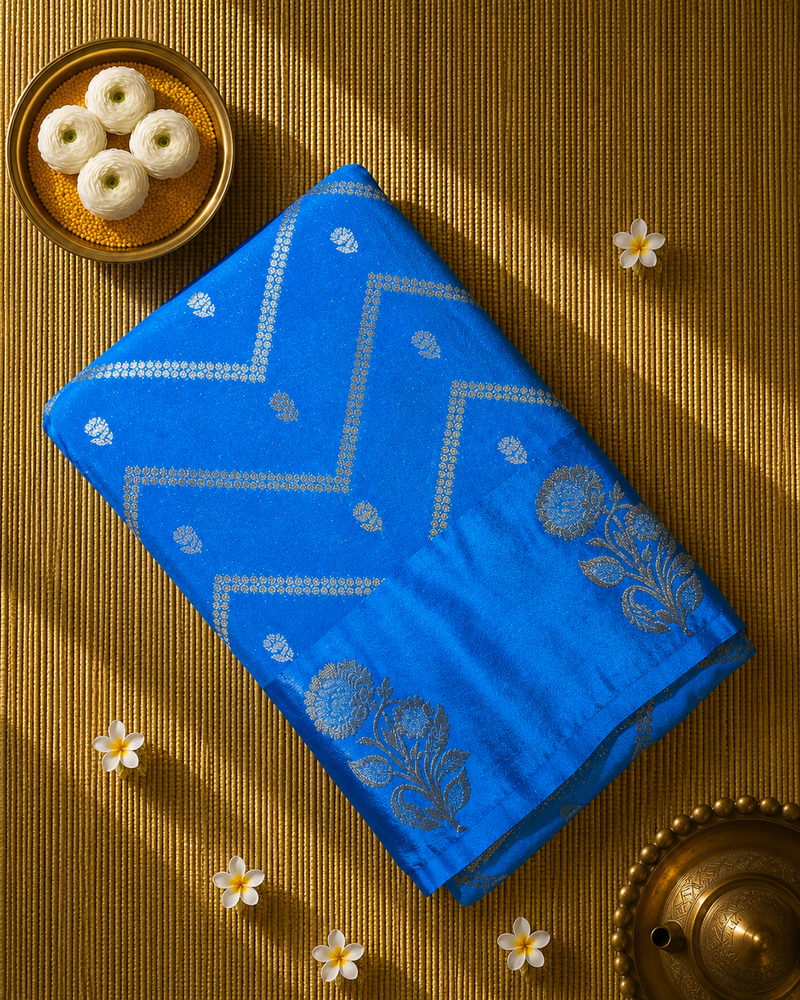 Crepe Saree with Contrast Blouse , Rich Pallu and Satin Border