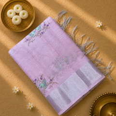 Linen Tissue Saree with Bird Motifs