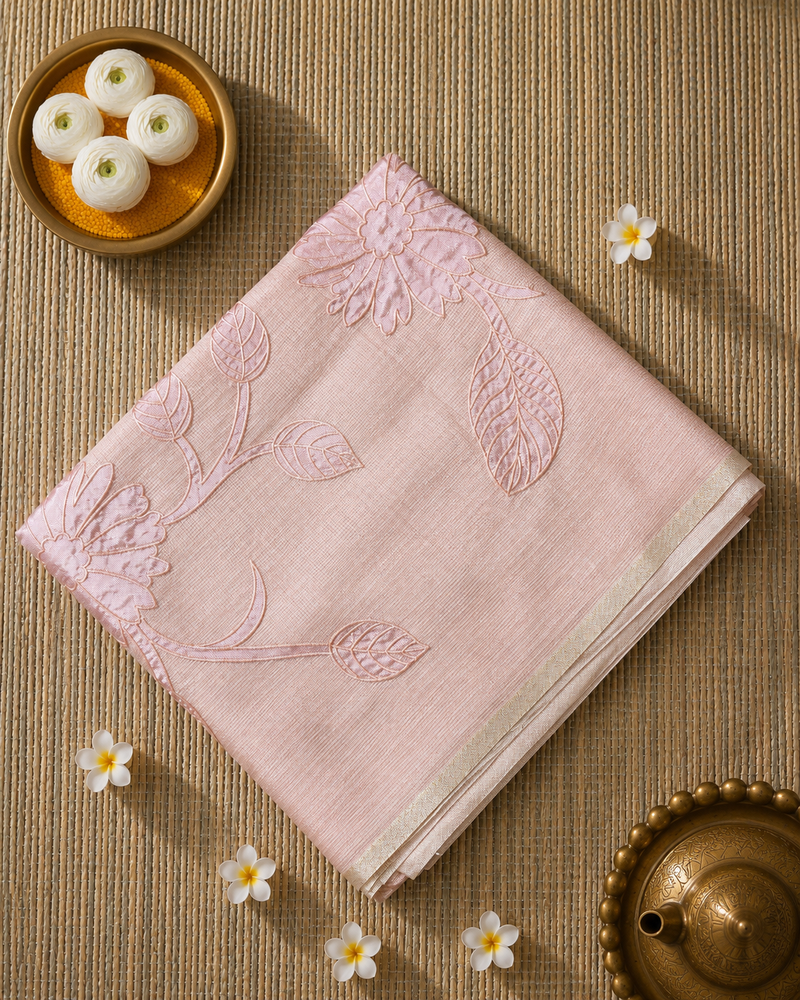Kota Tissue Saree with Applique Work
