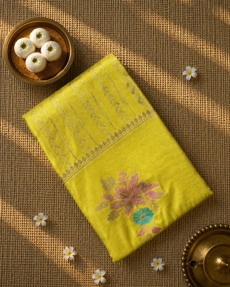 Premium Semi Mysore Crepe with Woven Meena Butis and Rich Pallu