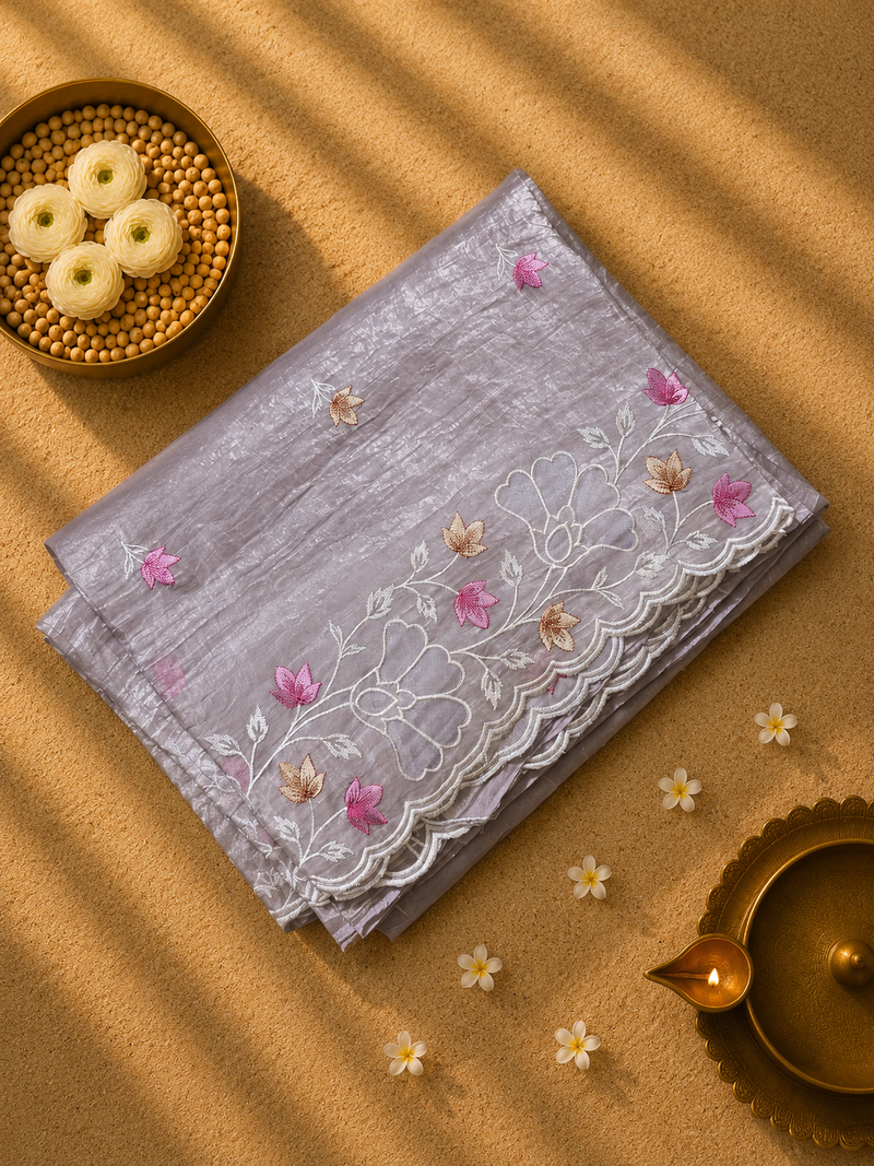 Crush Tissue Saree with Embroidery