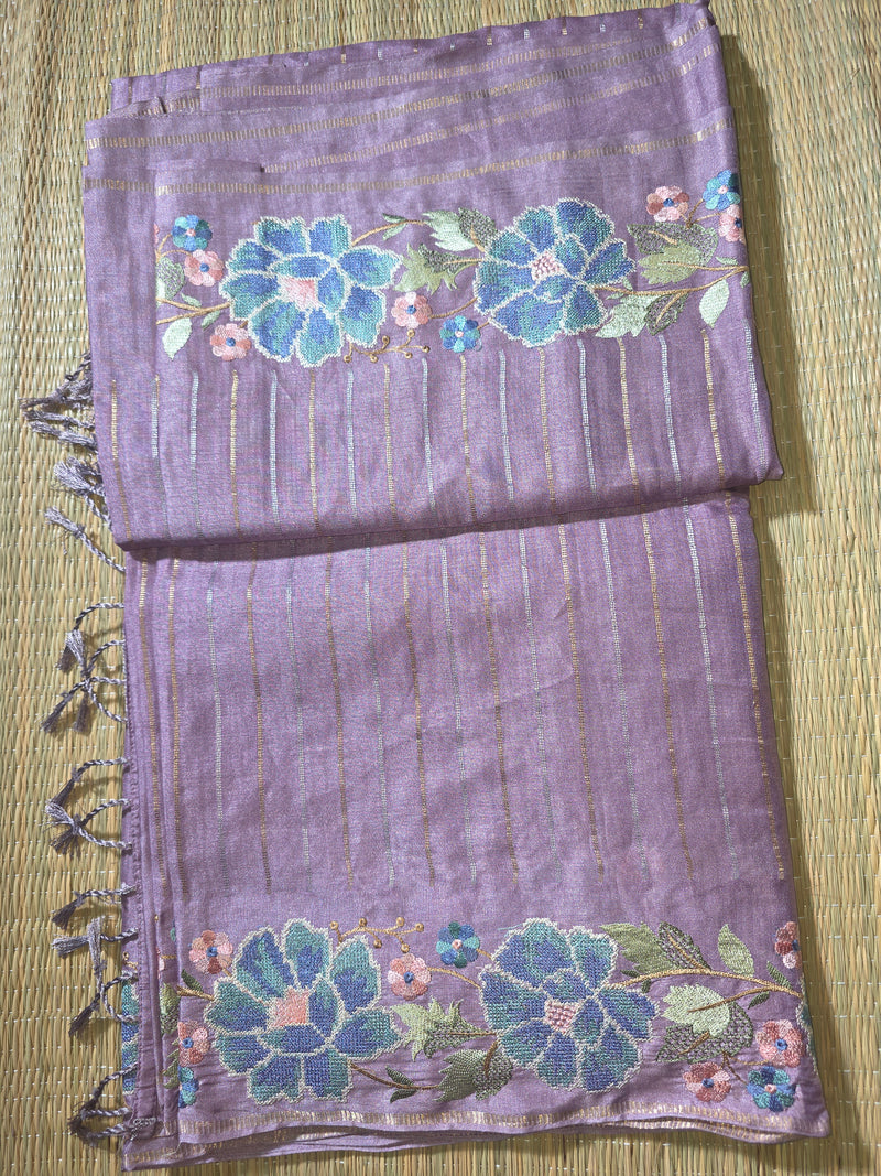 Pure Tussar Silk Sarees with Vertical Zari Stripes and Designer Blouse
