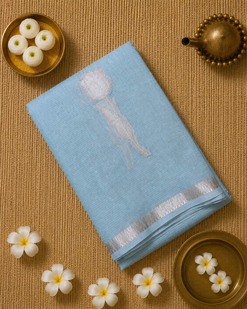 Linen Zari Saree with Tulips
