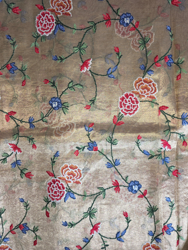 Pure Kora Tissue Saree with Petit Point Embroidery