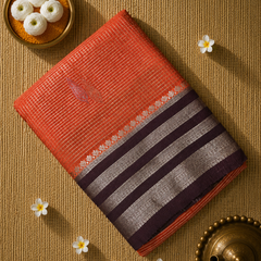 Premium Semi Mysore Crepe Saree with Vintage Checks and Rich Pallu