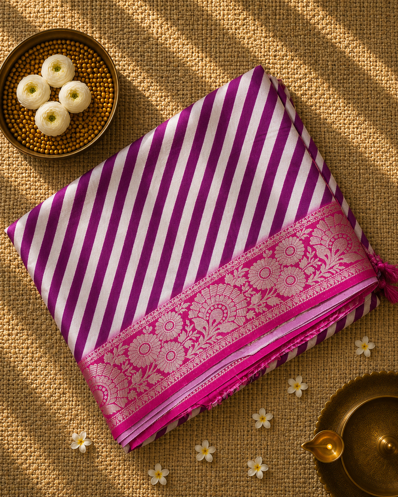 Pure Dola Silk Saree with Applique work in Lehariya pattern