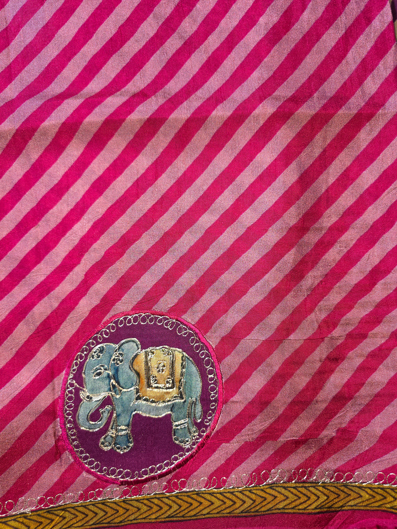Pure Dola Silk Saree with Applique work in Lehariya pattern