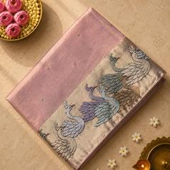 Pure Kora Tissue Silk Saree with Swan Embroidered borders