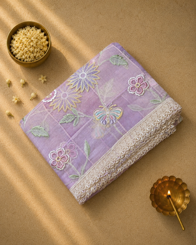 Pure Tissue and Chanderi Fusion Saree with Thread Work