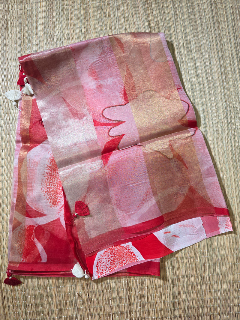 Pure Organza and Tissue Digital Printed Saree with Satin Blouse