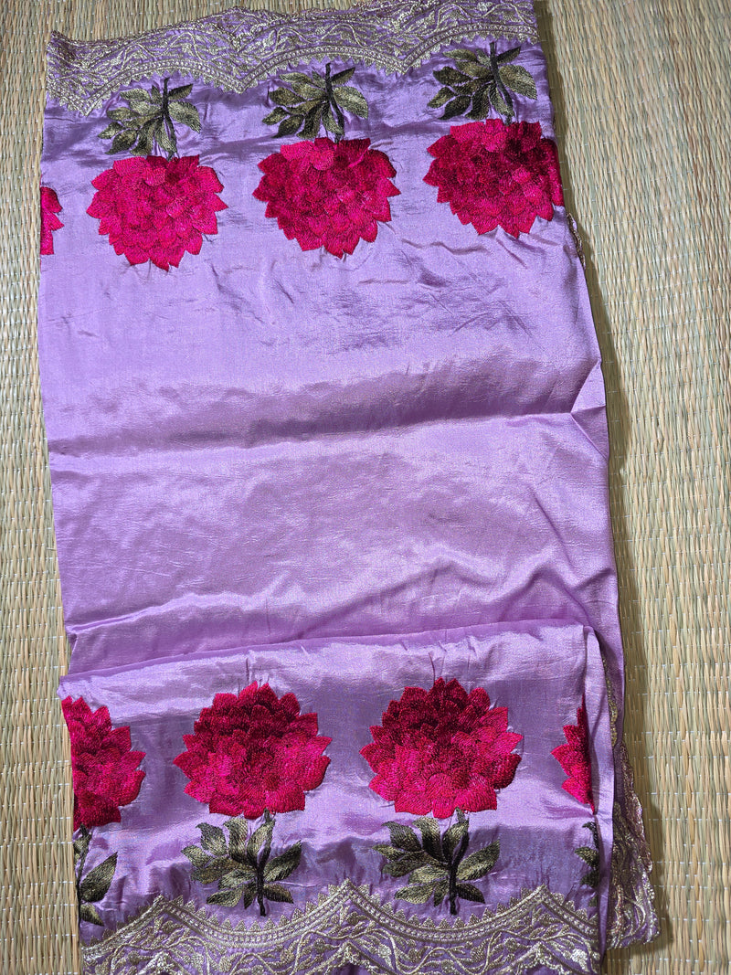 Pure Raw Silk Saree with Scallop Border and Embroidery