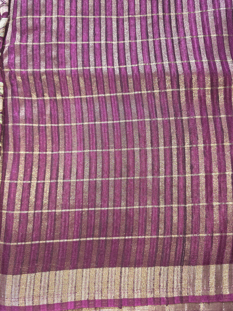 Pure Handloom Tussar Saree with Zari Checks and Embroidery