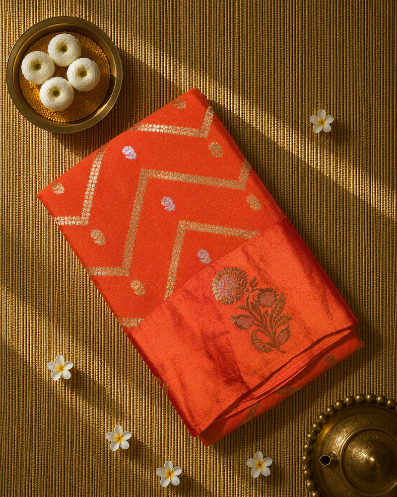 Crepe Saree with Contrast Blouse , Rich Pallu and Satin Border