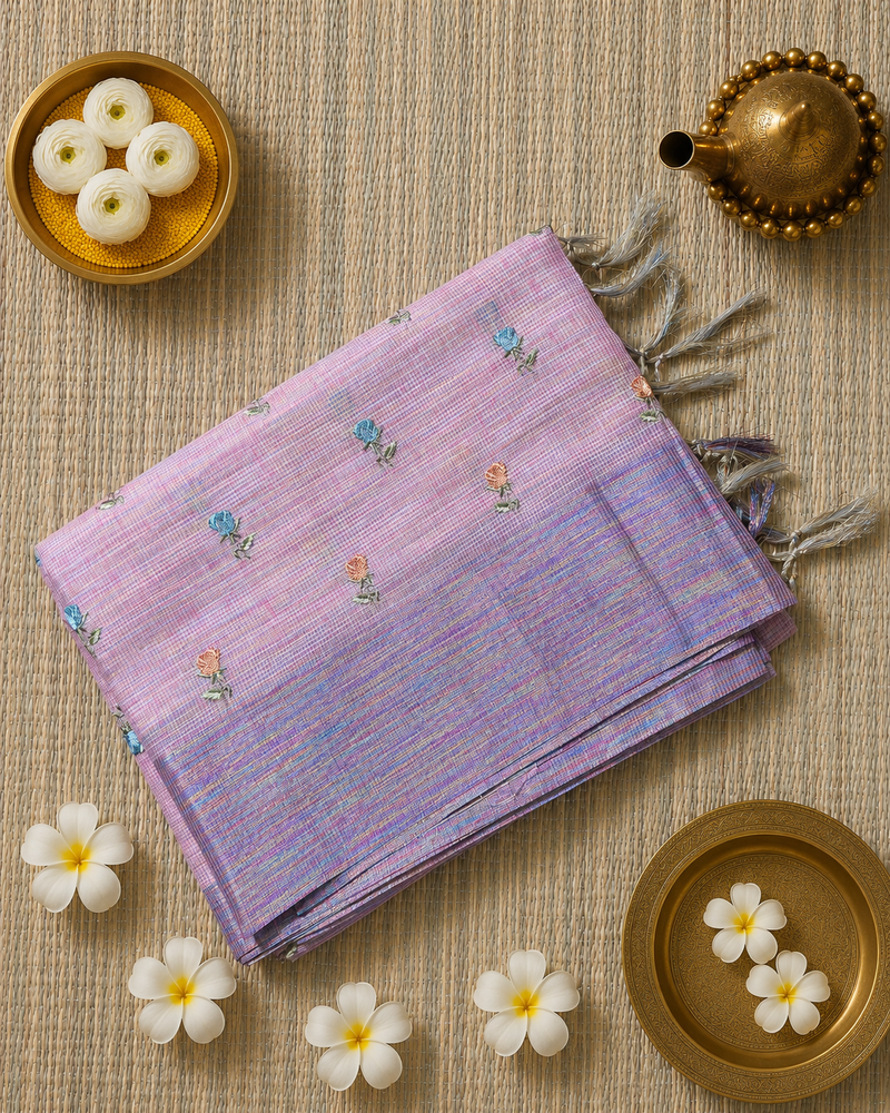 Linen Sari with Embriodered Motifs
