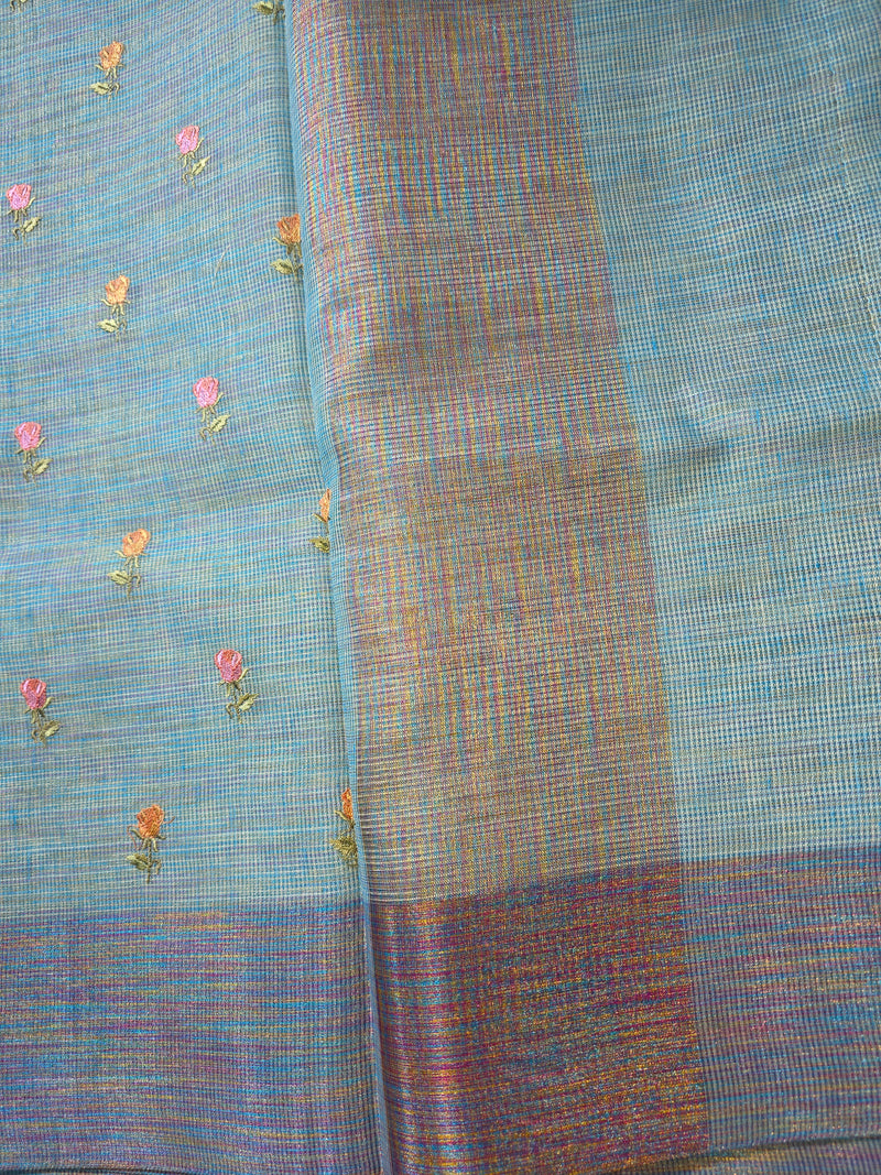Linen Sari with Embriodered Motifs