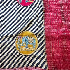 Pure Dola Silk Saree with Applique work in Lehariya pattern