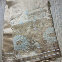 Pure Kora Tissue Saree in Gold with Designer Blouse