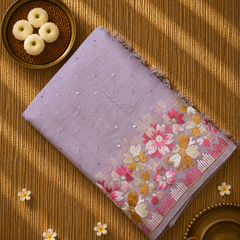 Linen Tissue Saree with Embroidery and Mirror work