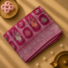 Maroon Tussar Gorgette Saree with all over woven motifs