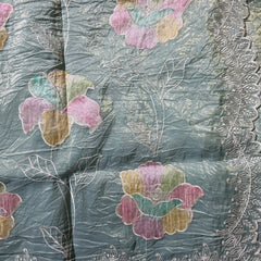 Blue Crush Tissue Saree with Brush painted Applique work and Embroidery
