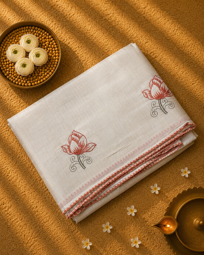 Kora Saree with all over Motifs and Tissue Blouse