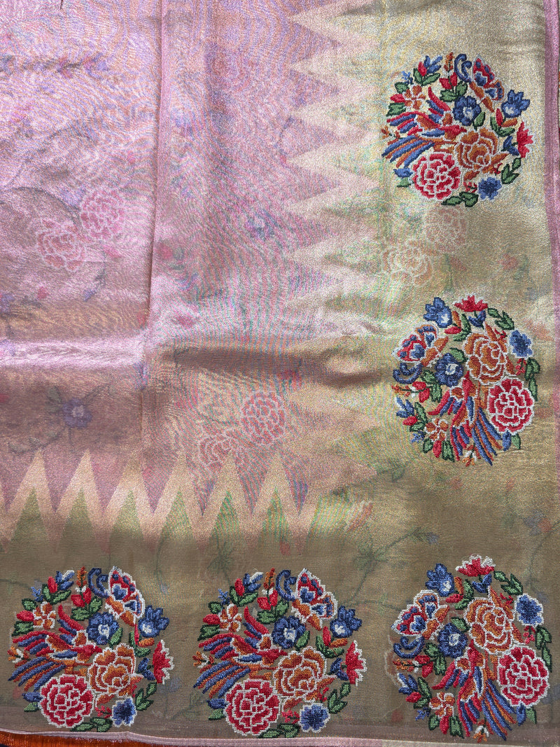 Pure Kora Tissue Saree with Petit Point Embroidery