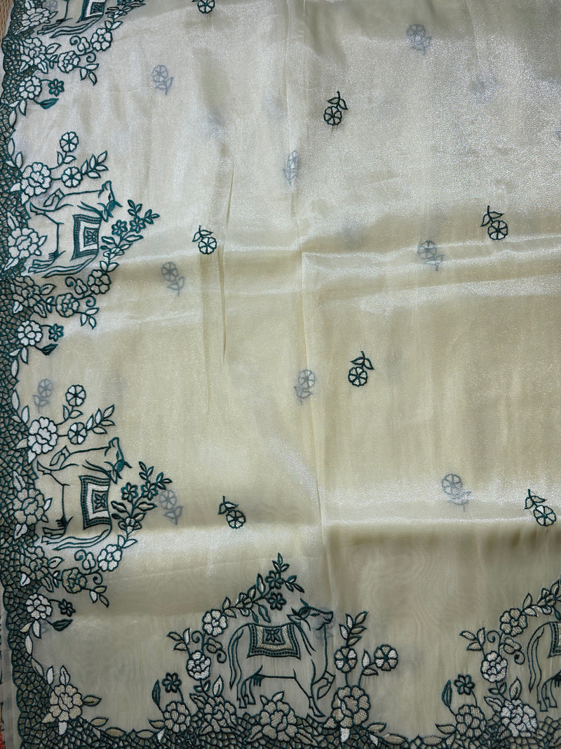 Glass Tissue Saree with Pichwai Cutwork