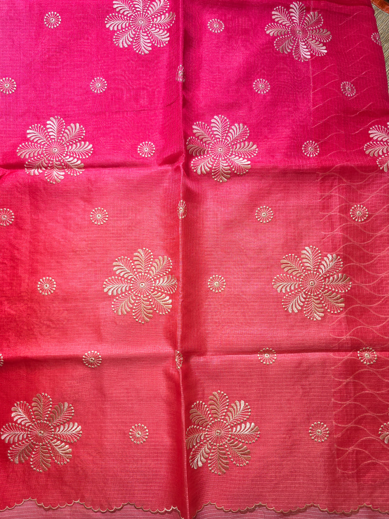 Kota Silk Saree with Scallop Border and Thread Embroidery