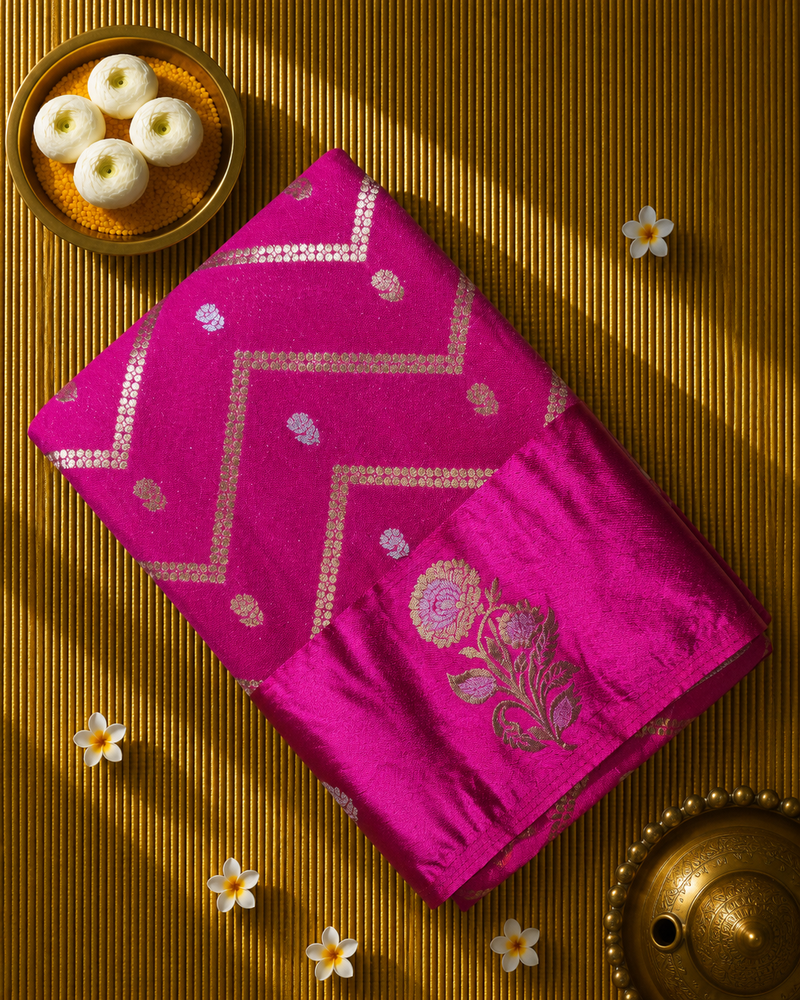Crepe Saree with Contrast Blouse , Rich Pallu and Satin Border