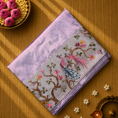 Pure Raw Silk with 10 inch Paithani Border in German Silver