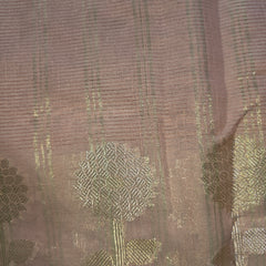 Pink Linen Zari Saree with woven Motifs and Mirror work