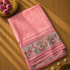 Pure Raw Silk with 10 inch Paithani Border in German Silver