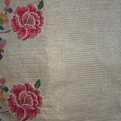 Pure Tussar Silk Saree with Vertical Zari Stripes and Petit Point Embroidery