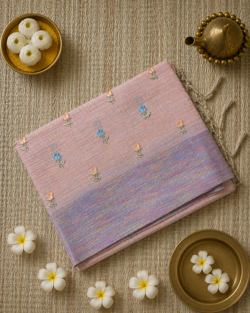 Linen Sari with Embriodered Motifs