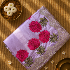 Pure Raw Silk Saree with Scallop Border and Embroidery