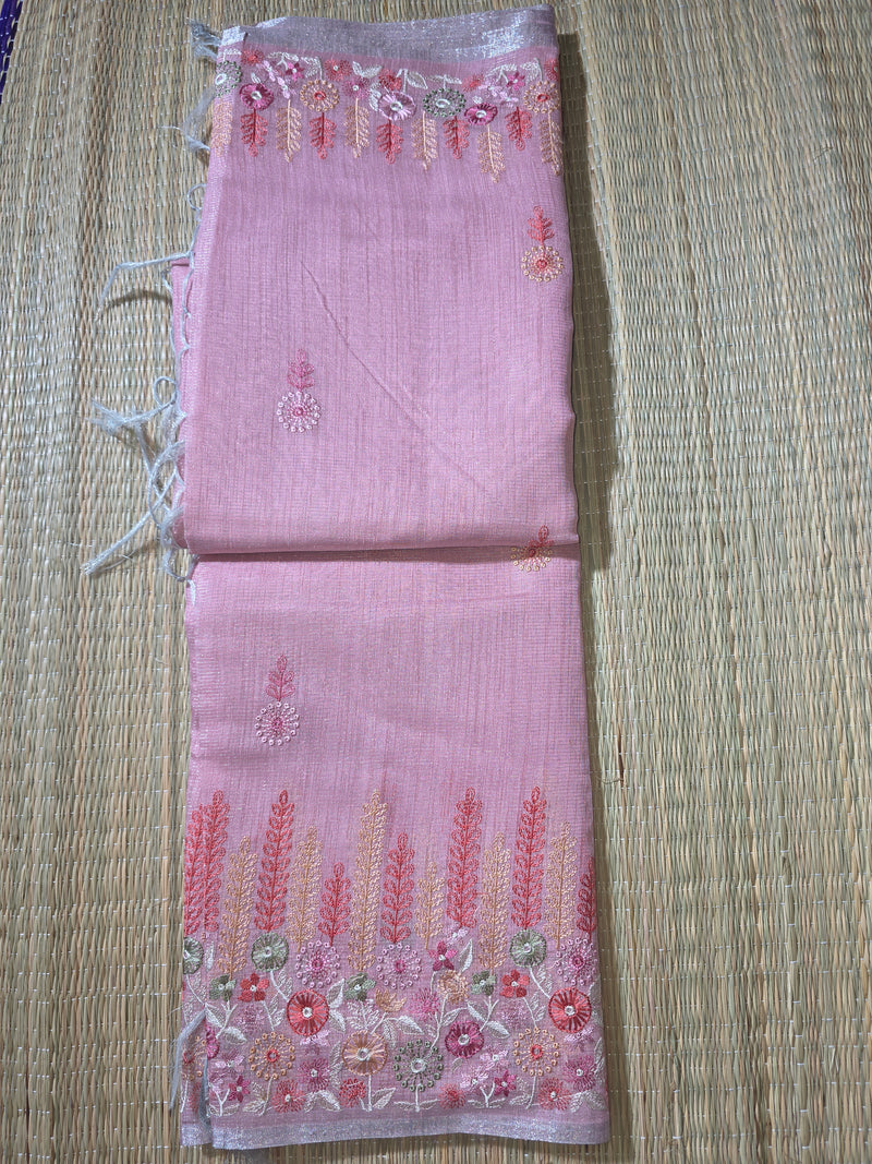 Linen Tissue Saree with Embroidery
