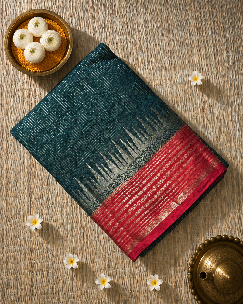 Premium Semi Mysore Crepe with Vintage Temple Border and Rich Pallu